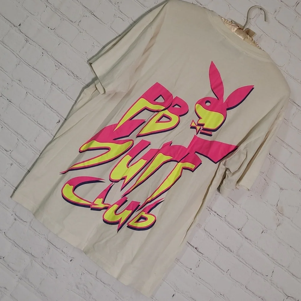 Playboy By Pacsun PB Surf Club Neon 80s Style Front Back Tee Tshirt Mens Size M - Picture 3 of 10